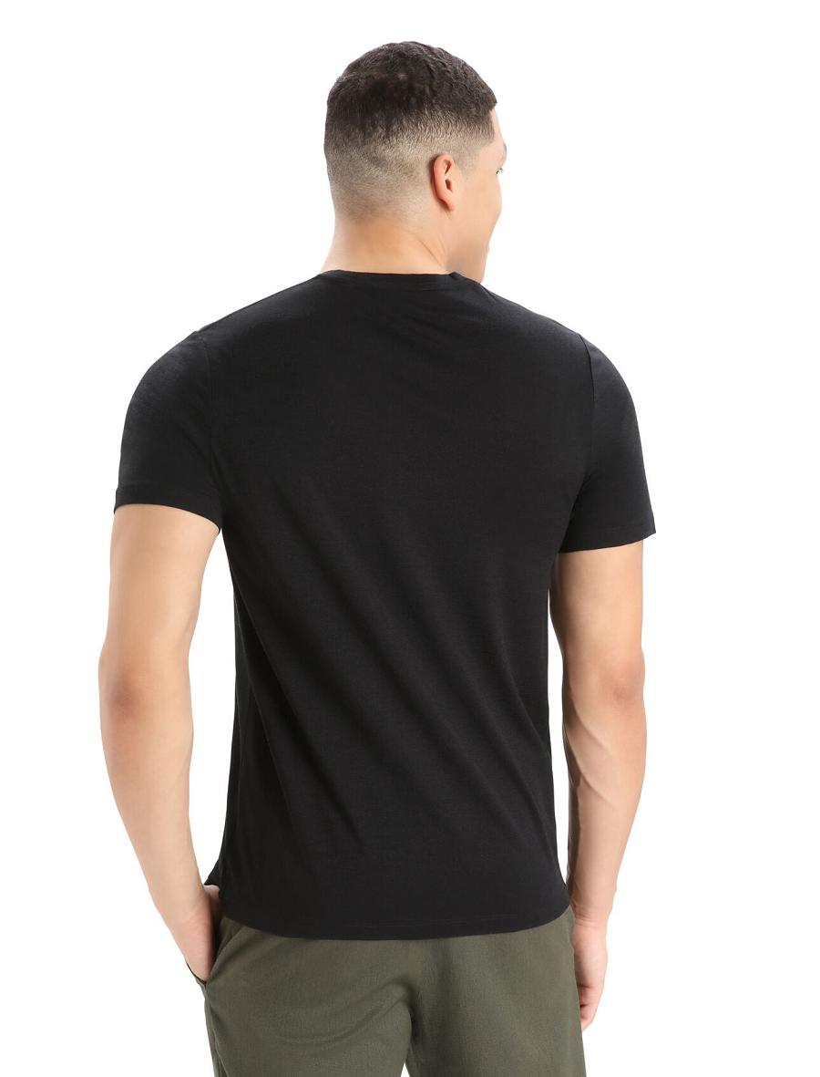 Black Men's Icebreaker Merino Tech Lite II Short Sleeve Natural Alps T Shirts | USA 1193LISH